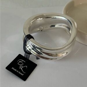 E&L Sterling Silver Wide Statement Waved Bangle Electroform Bracelet Israel